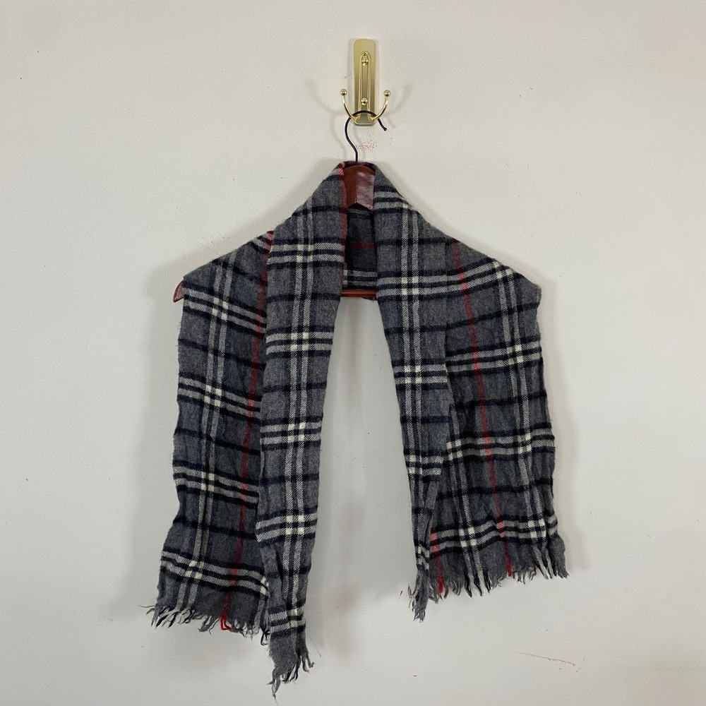 Vintage‎ 100% Lambswool Scarf Plaid Winter Classic Fringe Minimalist Preppy